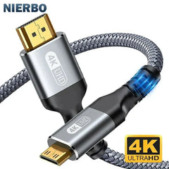 NIERBO Mini HDMI to HDMI Cable HD 4K 60Hz High - Speed Braided HDMI - compatible Cable Bi - Directional 2.0Cord for HDTV Tablet Camera - AIcomStore