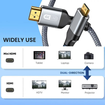 NIERBO Mini HDMI to HDMI Cable HD 4K 60Hz High - Speed Braided HDMI - compatible Cable Bi - Directional 2.0Cord for HDTV Tablet Camera - AIcomStore