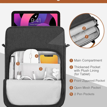 Tablet Shoulder Sleeve Bag For IPad air pro 12.9" , IPad Air 10.9" Surface Go 3/2 Galaxy Tab A 10,Laptop Pouch Handbag Birefcase - AIcomStore
