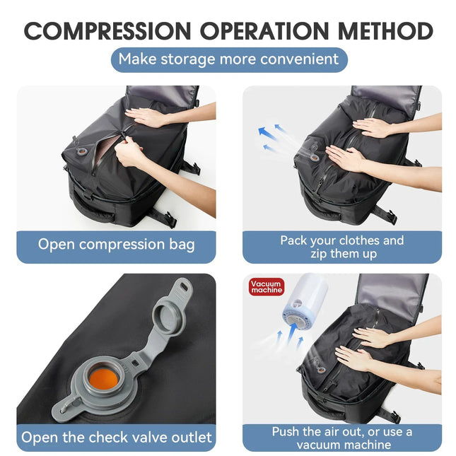 Vacuum Backpack Travel Bag for Men Large Capacity Backpack Business Laptop Backpack Women Men Expandable Backpack School Bag - AIcomStore
