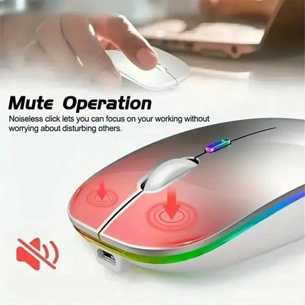 Wireless Mouse Rechargeable Silent LED Backlit Mice PC Laptop Computer Mous 2.4Ghz Receiver Bluetooth Dual Mode Optical Mice - AIcomStore