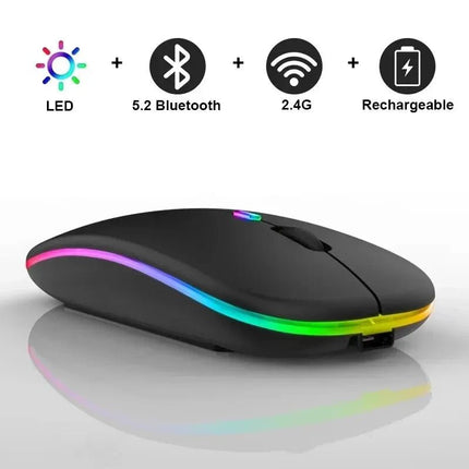 Wireless Mouse Rechargeable Silent LED Backlit Mice PC Laptop Computer Mous 2.4Ghz Receiver Bluetooth Dual Mode Optical Mice - AIcomStore