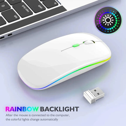 Wireless Mouse Rechargeable Silent LED Backlit Mice PC Laptop Computer Mous 2.4Ghz Receiver Bluetooth Dual Mode Optical Mice - AIcomStore