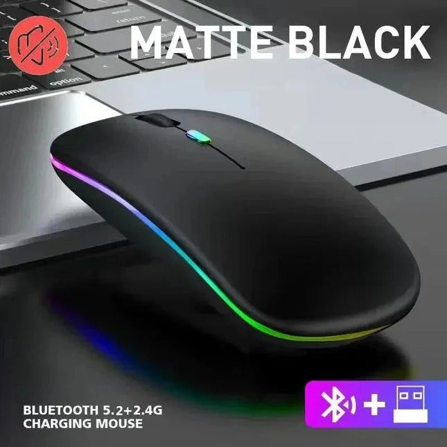 Wireless Mouse Rechargeable Silent LED Backlit Mice PC Laptop Computer Mous 2.4Ghz Receiver Bluetooth Dual Mode Optical Mice - AIcomStore
