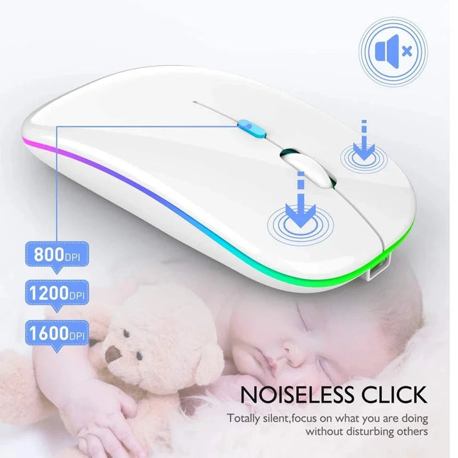 Wireless Mouse Rechargeable Silent LED Backlit Mice PC Laptop Computer Mous 2.4Ghz Receiver Bluetooth Dual Mode Optical Mice - AIcomStore